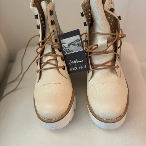 Montelliana Cream Lace-Up Combat Boots - Picture 2 of 5
